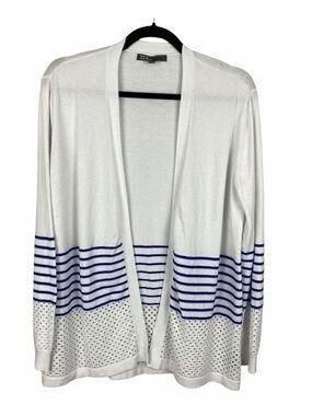 89th & Madison Open Front Rayon Blend Striped Cardigan Large White
